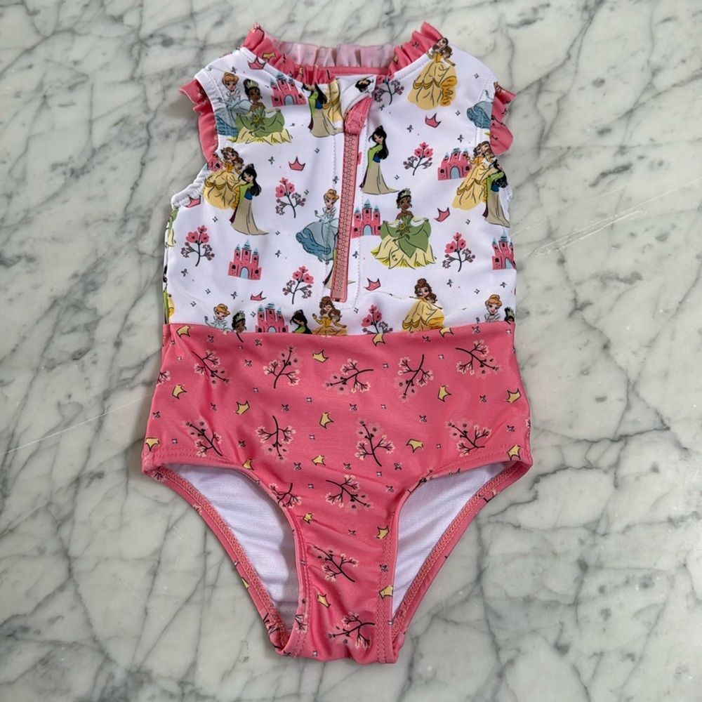 Toddler Girls Disney Princess One Piece Swimsuit Sz 12M- Pink